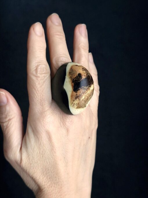 Black & Vegan Ivory Ring Size 7.5