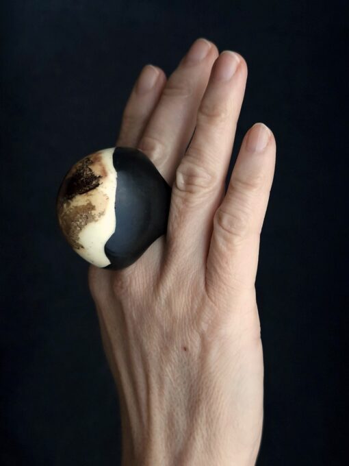 Black & Vegan Ivory Ring Size 7.5 - Image 3
