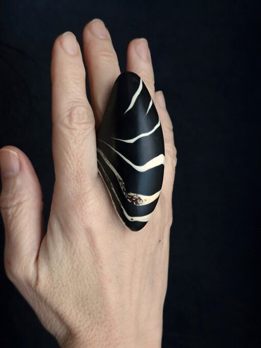Black & Vegan Ivory Ring Size 8 - Image 3