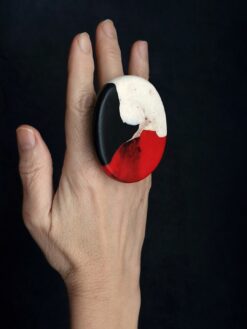Vegan Ivory, Black & Red Ring Size 8