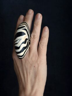 Vegan Ivory & Black Ring Size 7