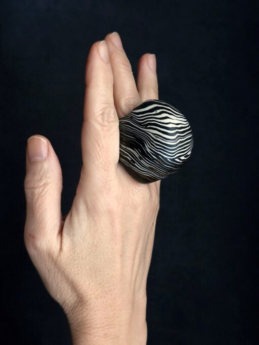 Vegan Ivory & Black Ring Size 8.5