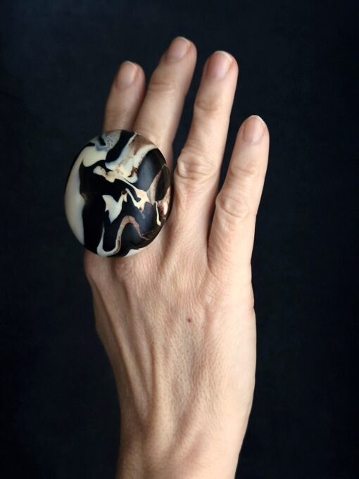 Black & Vegan Ivory Ring Size 6 - Image 3