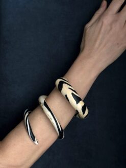 Vegan Ivory & Black Double Wrap Snake Cuff Size M - L