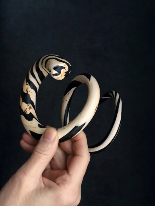 Vegan Ivory & Black Double Wrap Snake Cuff Size M - L - Image 2