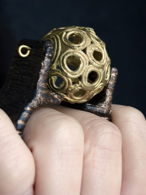 Brass Ball Double Finger Spin Ring - Size 7.5