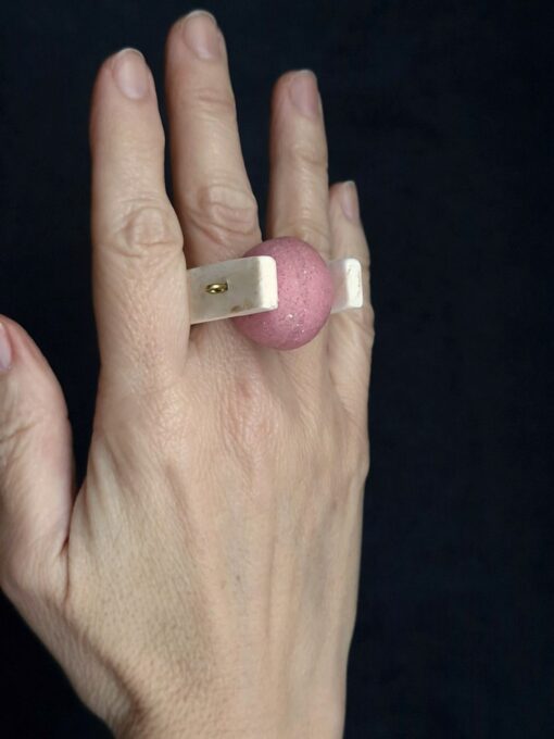 Pink & Vegan Ivory Spin Ring - Size 6 - Image 3