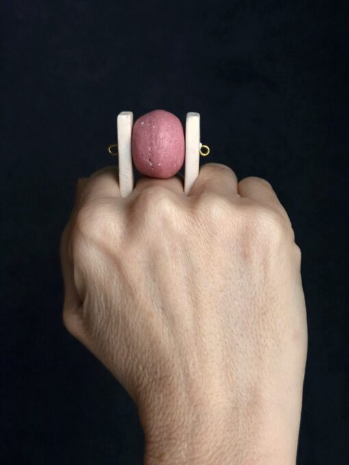 Pink & Vegan Ivory Spin Ring - Size 6