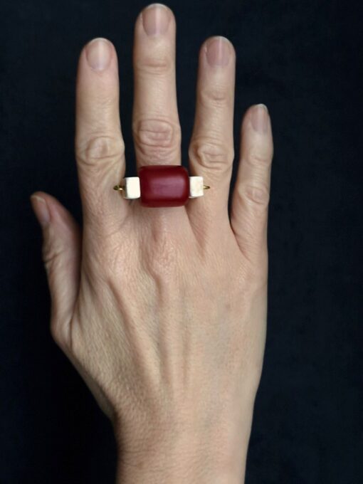 Red & Vegan Ivory Spin Ring - Size 8 - Image 2