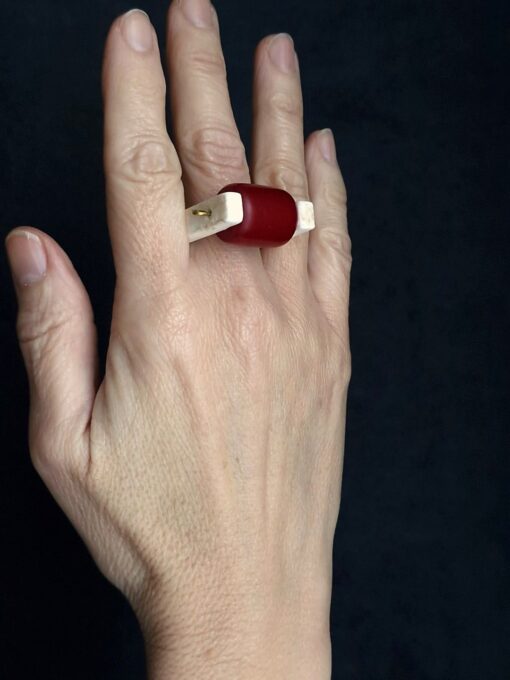 Red & Vegan Ivory Spin Ring - Size 8 - Image 3