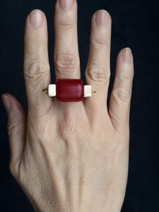 Red & Vegan Ivory Spin Ring - Size 8 - Image 5