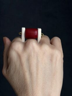 Red & Vegan Ivory Spin Ring - Size 8