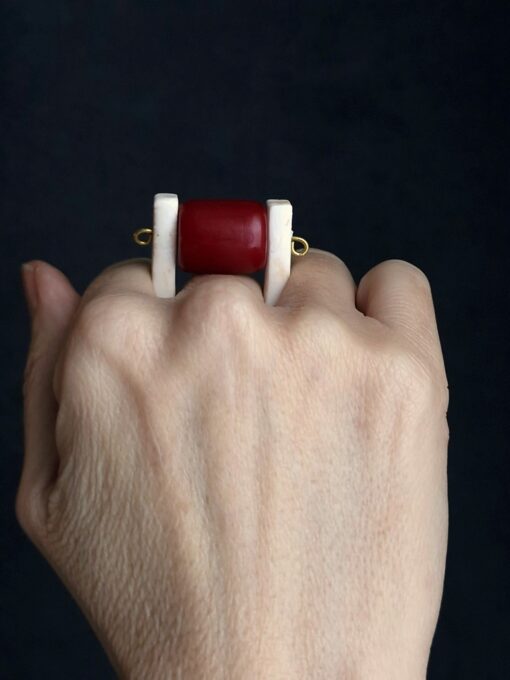 Red & Vegan Ivory Spin Ring - Size 8