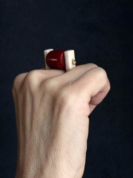Red & Vegan Ivory Spin Ring - Size 8 - Image 6