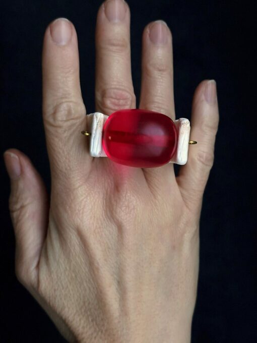Pink & Vegan Ivory Double Finger Spin Ring - Size 8.5 - Image 2