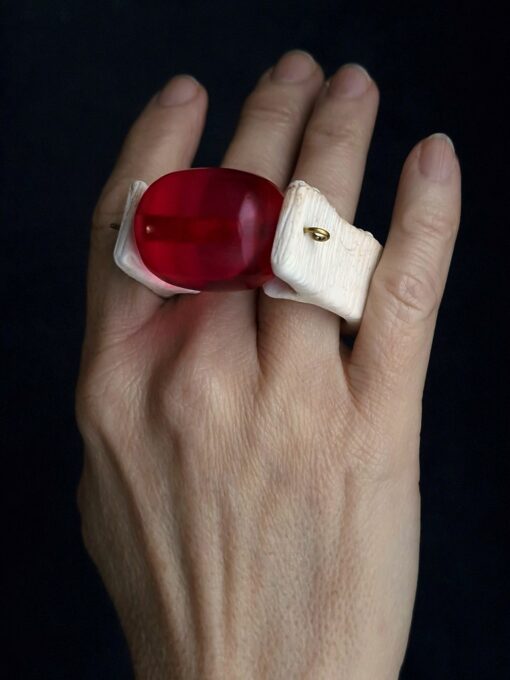 Pink & Vegan Ivory Double Finger Spin Ring - Size 8.5 - Image 5