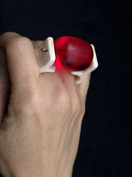 Pink & Vegan Ivory Double Finger Spin Ring - Size 8.5 - Image 6