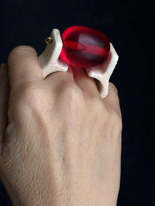 Pink & Vegan Ivory Double Finger Spin Ring - Size 8.5