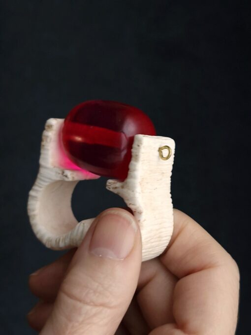 Pink & Vegan Ivory Double Finger Spin Ring - Size 8.5 - Image 13