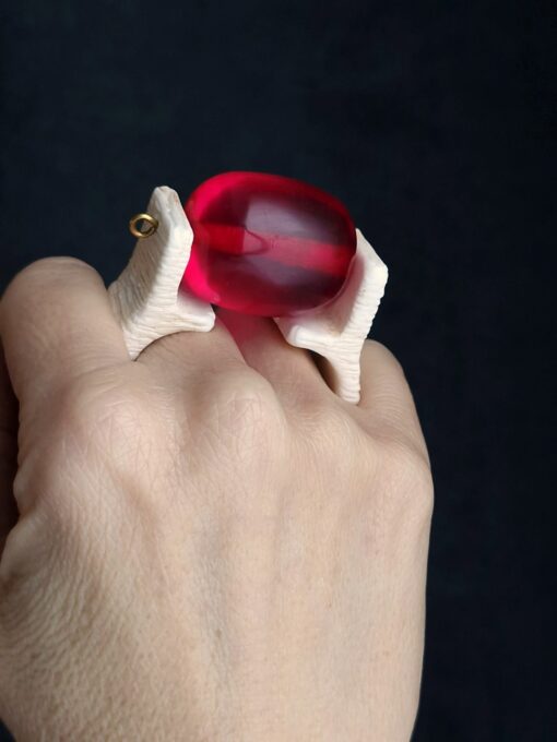 Pink & Vegan Ivory Double Finger Spin Ring - Size 8.5 - Image 9