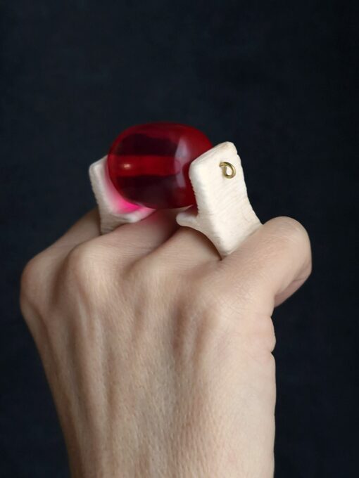 Pink & Vegan Ivory Double Finger Spin Ring - Size 8.5 - Image 7
