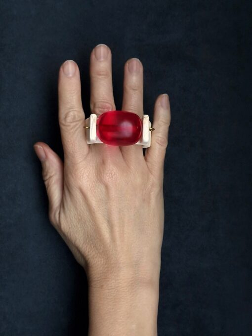 Pink & Vegan Ivory Double Finger Spin Ring - Size 8.5 - Image 8