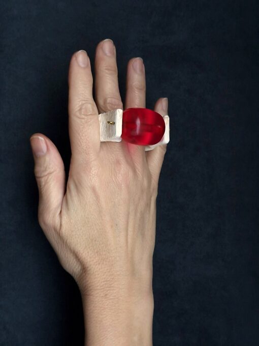 Pink & Vegan Ivory Double Finger Spin Ring - Size 8.5 - Image 3