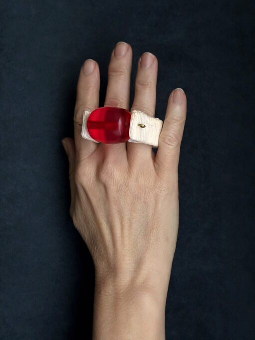 Pink & Vegan Ivory Double Finger Spin Ring - Size 8.5 - Image 12