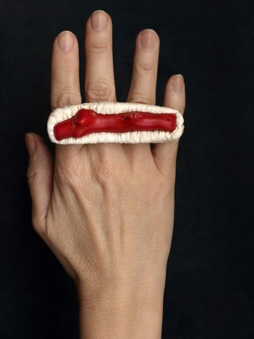 Vegan Ivory & Coral Sculptured Ring Size 8
