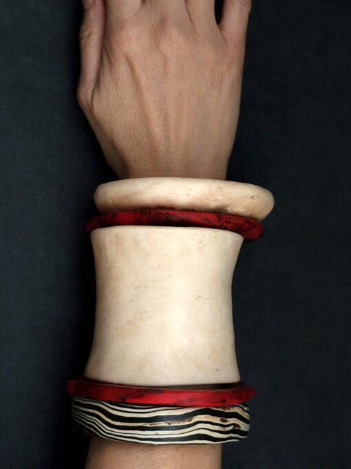 Vegan Ivory, Red & Black Bangle Set (Set of 5) - Size S - M - Image 2