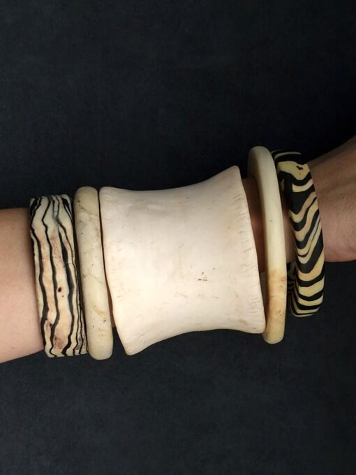 Vegan Ivory & Black Bangle Set (Set of 5) - Size M