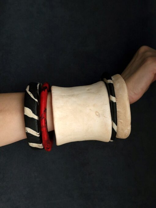 Vegan Ivory, Black & Red Bangle Set (Set of 5) - Size L - XL