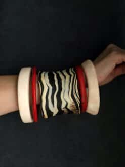 Vegan Ivory, Black & Red Bangle Set (Set of 5) - Size XL