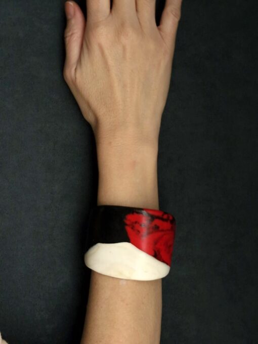 Black, Red & Vegan Ivory Flat Cuff - Size M - L - Image 2