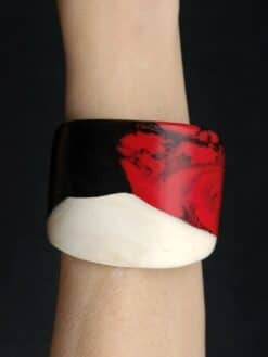 Black, Red & Vegan Ivory Flat Cuff - Size M - L