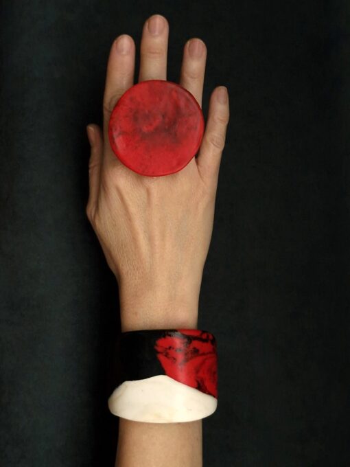Black, Red & Vegan Ivory Flat Cuff - Size M - L - Image 3
