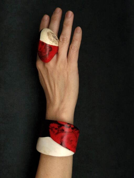 Black, Red & Vegan Ivory Flat Cuff - Size M - L - Image 5