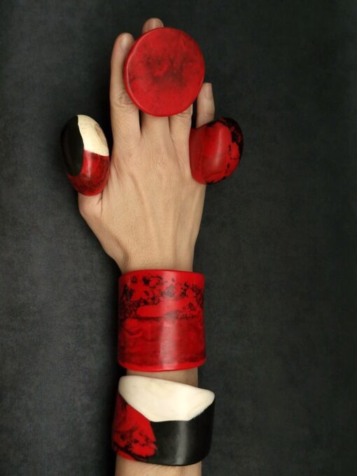 Black, Red & Vegan Ivory Flat Cuff - Size M - L - Image 6
