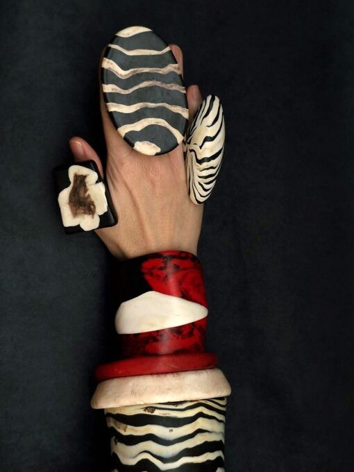 Black, Red & Vegan Ivory Flat Cuff - Size M - L - Image 7