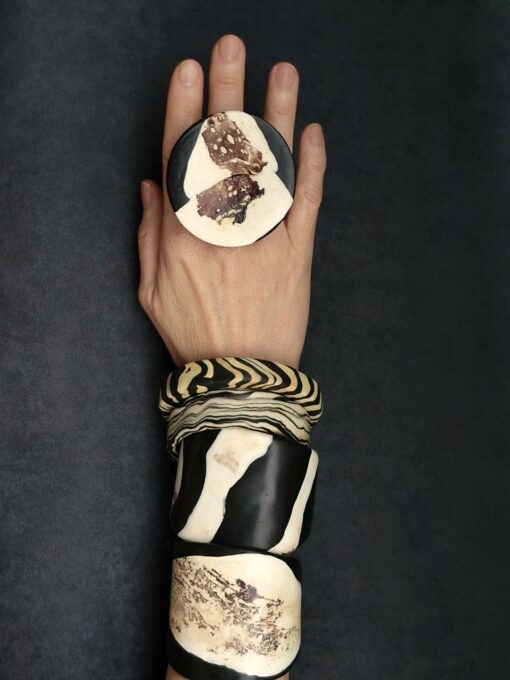 Black & Vegan Ivory Flat Cuff - Size M - Image 5