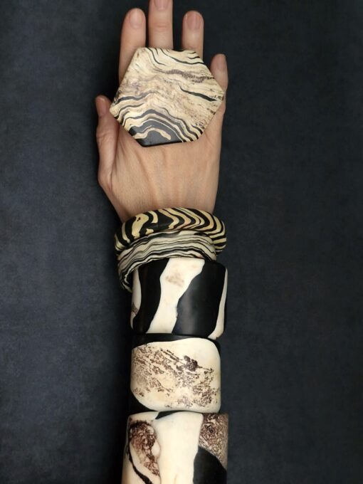 Black & Vegan Ivory Flat Cuff - Size M - Image 6
