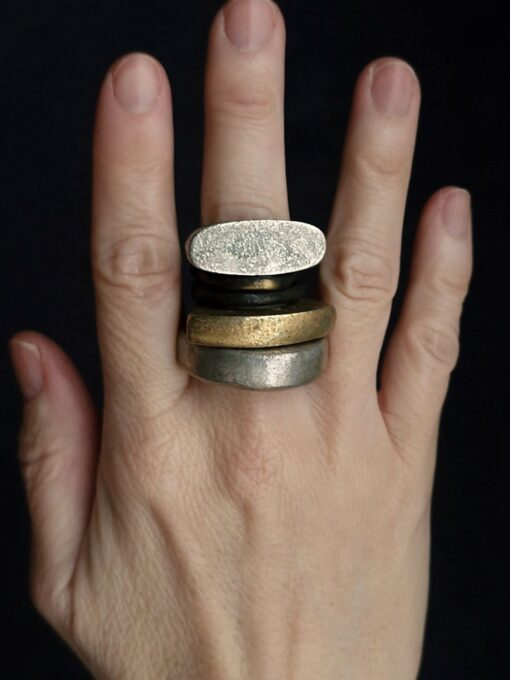White Bronze Plated & Nickel-Free Gold Plated Alloy Rings (Set of 6) - Size 8 - Image 2