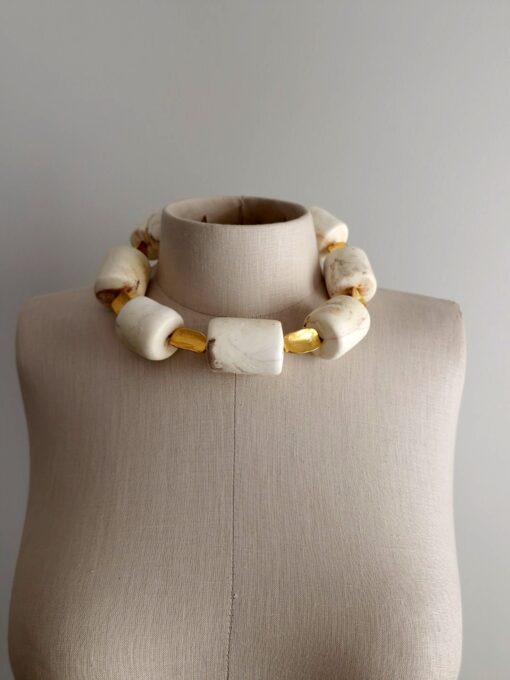 Vegan Ivory & Nickel-Free Gold Plated Alloy Necklace (Adjustable Length) - Image 3