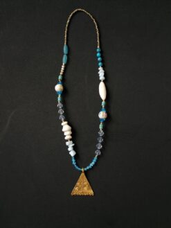 Blue & White Necklace with Nickel-Free Gold Plated Pendant
