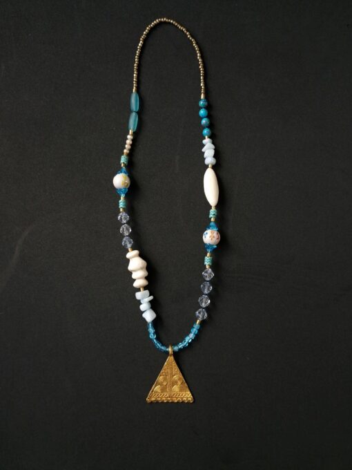 Blue & White Necklace with Nickel-Free Gold Plated Pendant