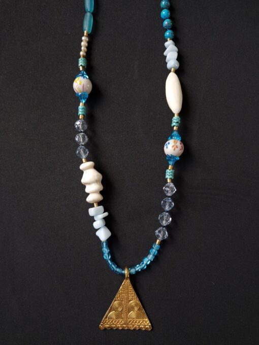 Blue & White Necklace with Nickel-Free Gold Plated Pendant - Image 3
