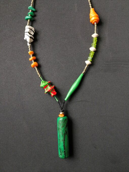 Green, Orange, White & Red Pendant Necklace - Image 3