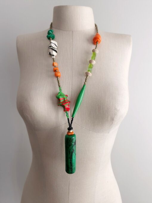 Green, Orange, White & Red Pendant Necklace - Image 4