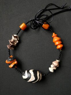 Black, White & Orange Necklace (Adjustable Length)