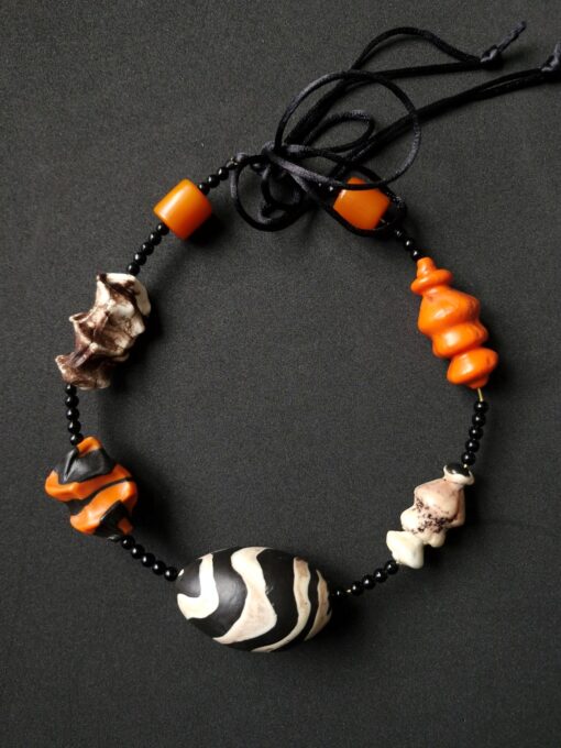 Black, White & Orange Necklace (Adjustable Length)